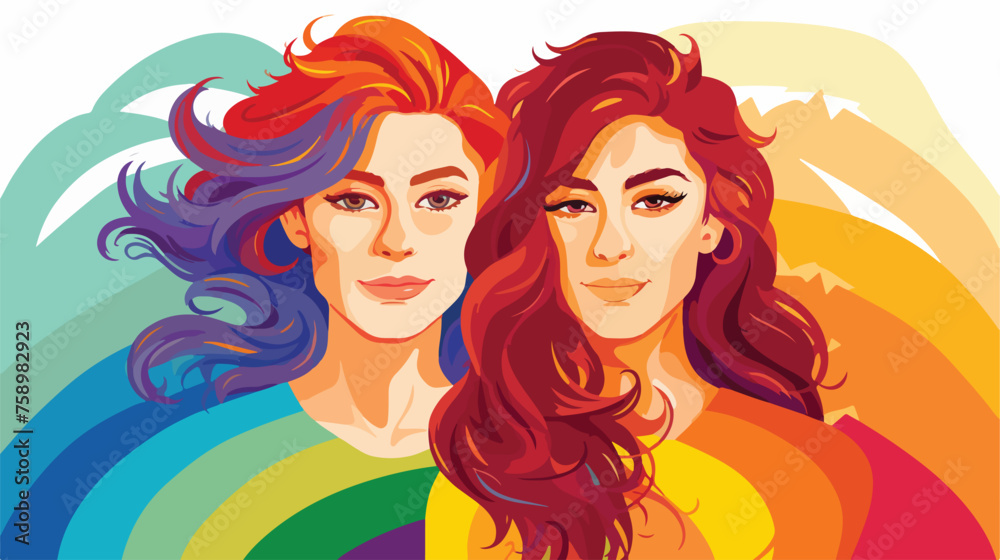 illustration of two women with rainbow multi color