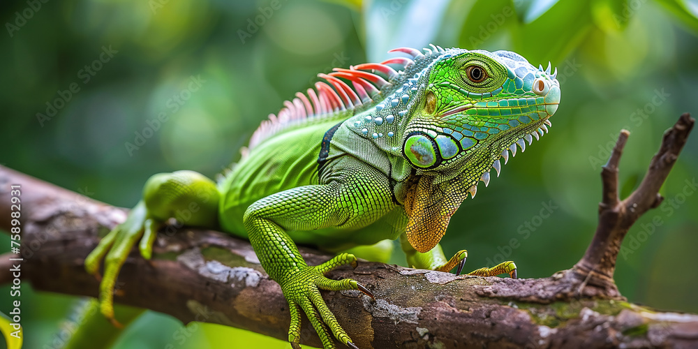 green iguana on a branch green iguana on a branch