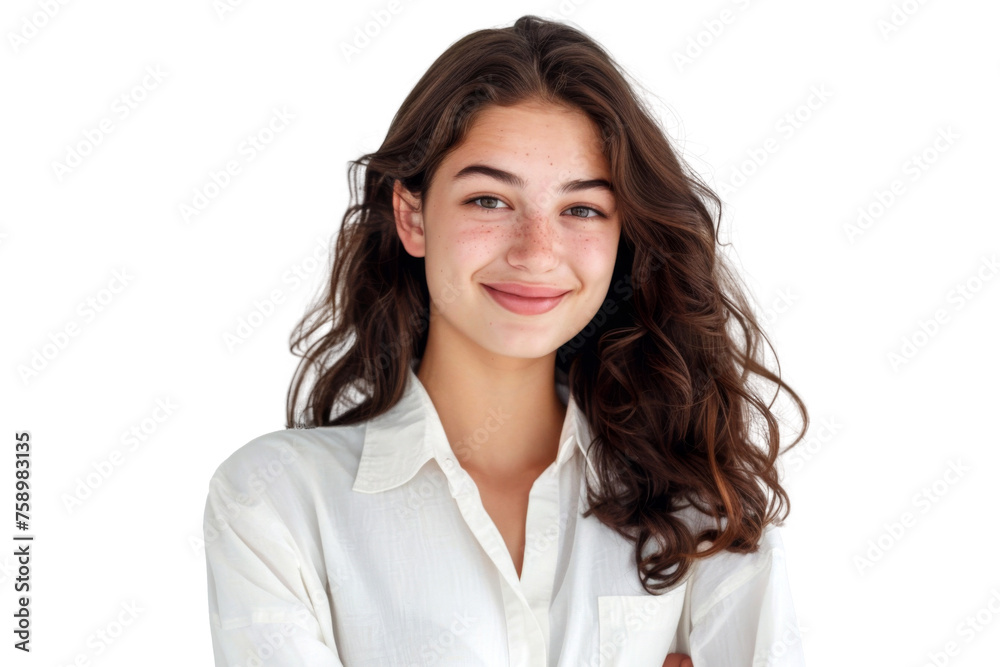 Studio portrait of a beautiful young woman with an attractive smile wearing casual outfits looking at camera, isolated on transparent png background. Studio portrait of a beautiful young woman with an attractive smile wearing casual outfits looking at camera, isolated on transparent png background.