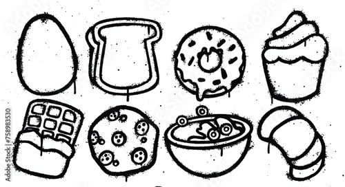 Set of graffiti spray paint breakfast elements Illustration