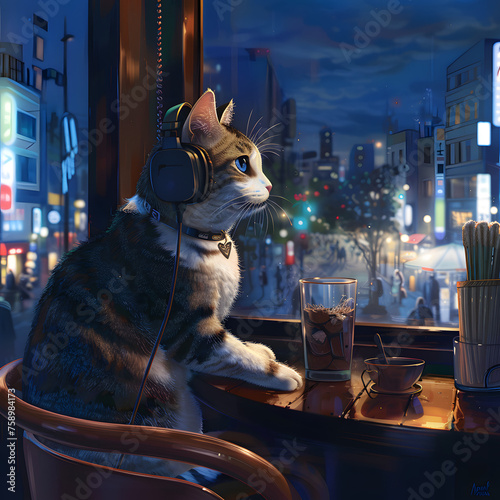 Chill Lofi Cat Enjoying Music with a Relaxed and Laid-Back Vibe Generative AI