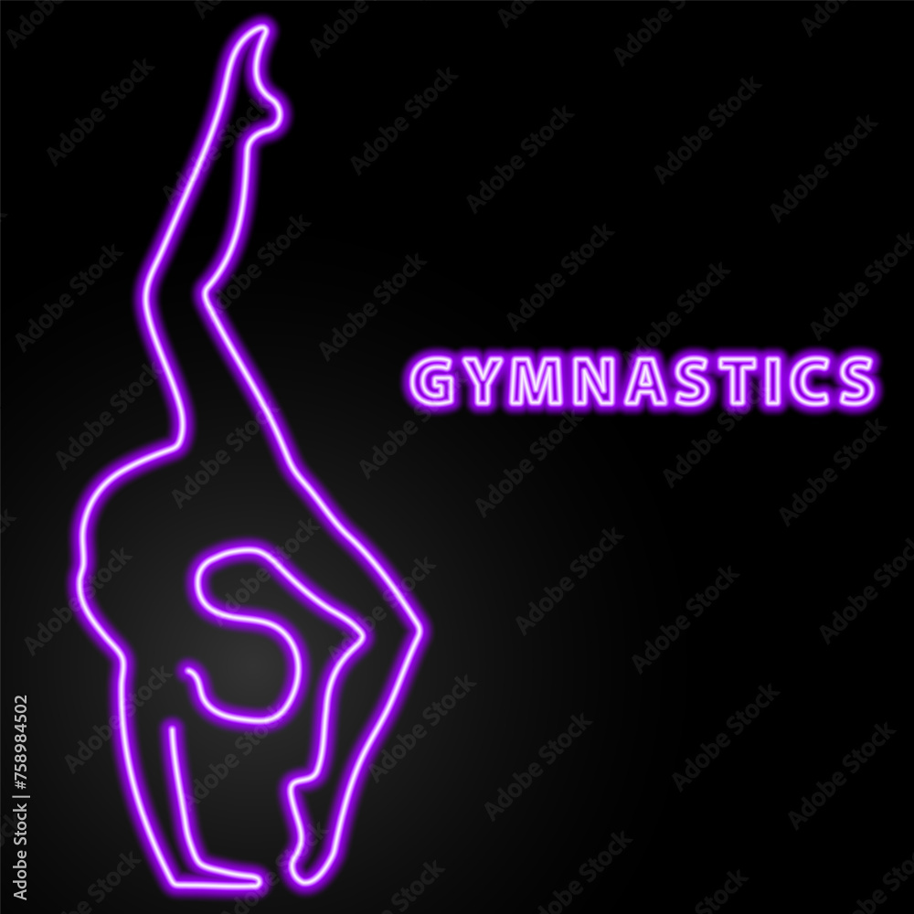 gymnastics neon sign, modern glowing banner design, colorful modern design trend on black background. Vector illustration. gymnastics neon sign, modern glowing banner design, colorful modern design trend on black background. Vector illustration.
