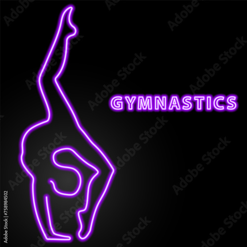 gymnastics neon sign, modern glowing banner design, colorful modern design trend on black background. Vector illustration.