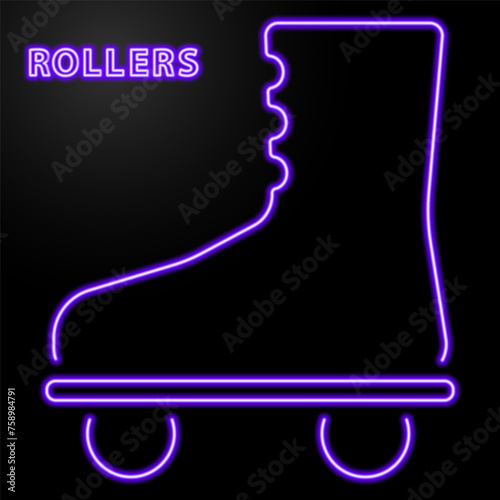rollers neon sign, modern glowing banner design, colorful modern design trend on black background. Vector illustration.