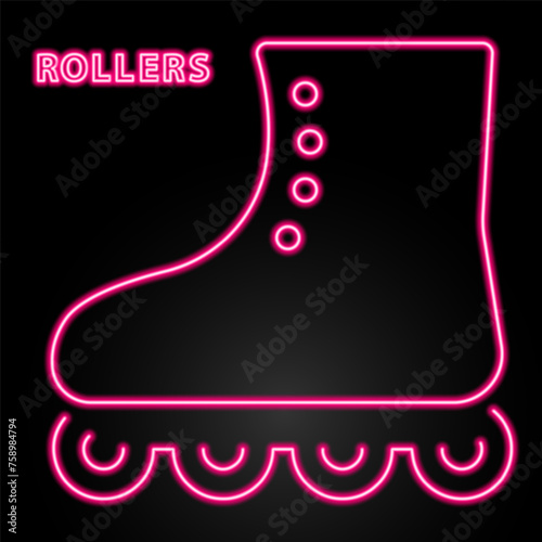 rollers neon sign, modern glowing banner design, colorful modern design trend on black background. Vector illustration.