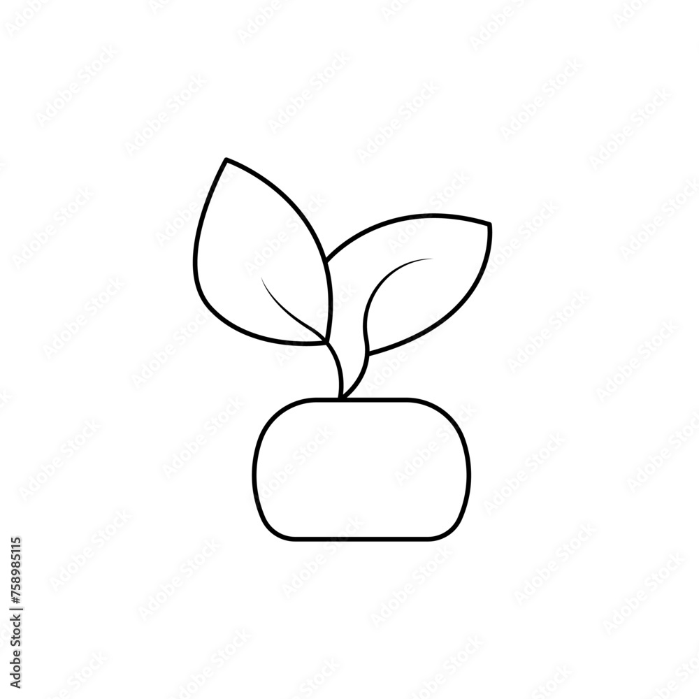 Plant in a pot vector. Flowerpot leaves in linear style vector icon. Home flower pot.