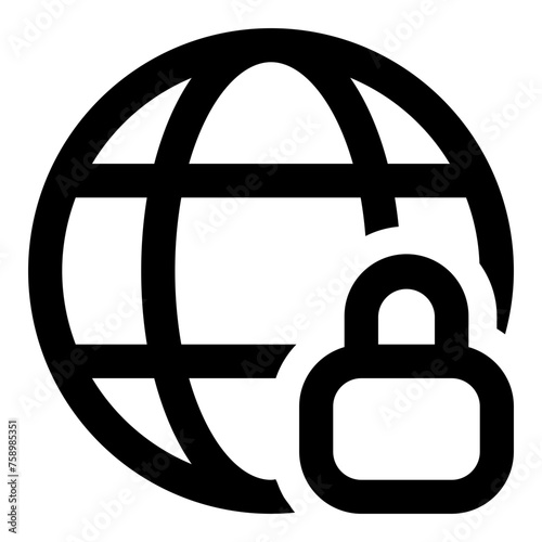 Globe lock icon in outline style. Simple world vector illustration — pixel-perfect icon.