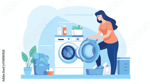 Loading washing machine isolated cartoon vector s.