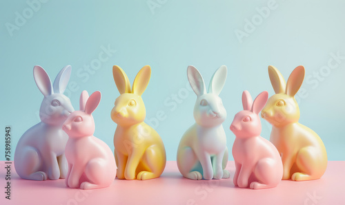 Cute easter bunny background. Line of pastel rabbits