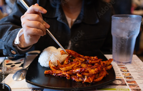 Stir-fried squid with Korean spicy paste