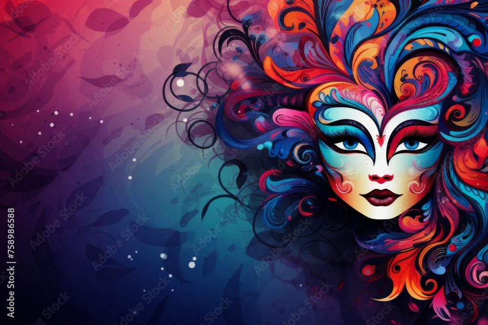 Abstract background banner with mask for carnival. Copy space for your text. 