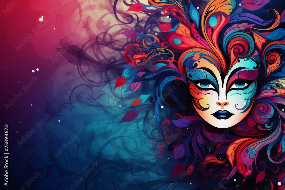 Abstract background banner with mask for carnival. Copy space for your text. 
