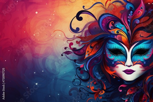 Abstract background banner with mask for carnival. Copy space for your text. 