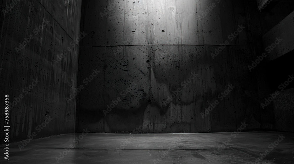 Minimalist Concrete Studio: Dark Room with Empty Space and Textured Walls - obrazy, fototapety, plakaty 