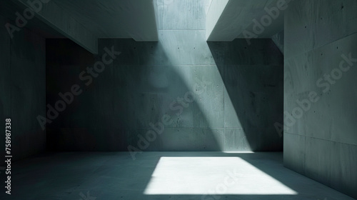 Minimalist Concrete Studio: Dark Room with Empty Space and Textured Surfaces photo
