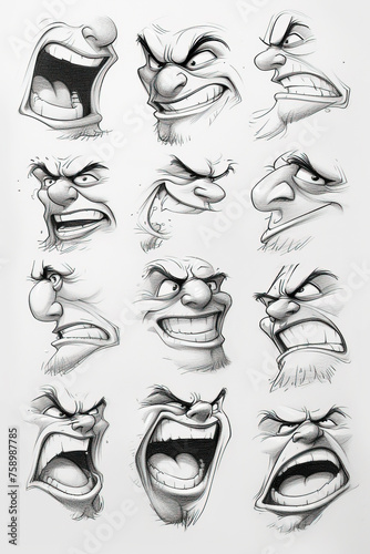 Expressive Faces: Diverse Human Sketches in 4K Showing Laughter, Anger, Smiles, Frowns, Doubt, Confidence, Fear, Serenity, Mockery, Aggression, and Satisfaction