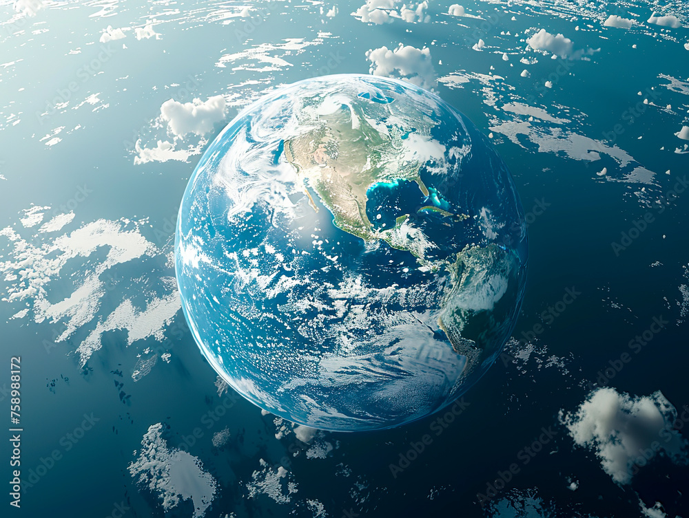 Fototapeta premium Hyperrealistic 3D Globe: Stunning Depiction of Earth from Space with Desaturated Tones