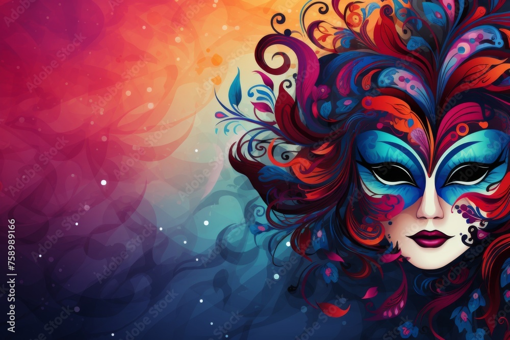 Abstract background banner with mask for carnival. Copy space for your text. 