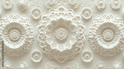 White Lace Pattern in Circles. Repetitive Pattern.