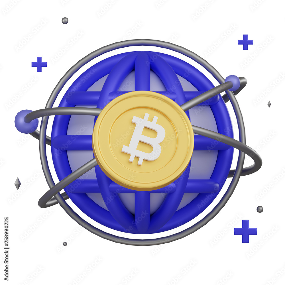 Fotografie Cryptocurrency Community Network with Bitcoin Centerpiece 3d Icon