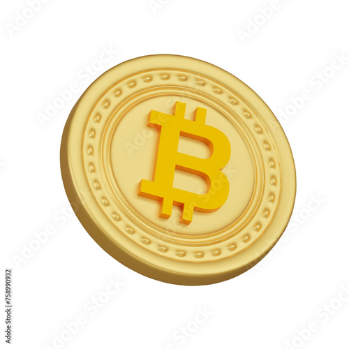 Golden Bitcoin Coin with Digital Patterns 3d Icon