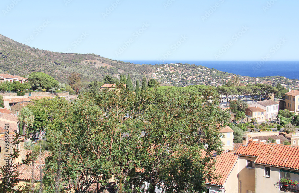 View of the Mediterranean Sea from the village of Bormes les Mimosas in the department of Var Provence-Alpes-Côte d'Azur France