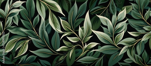 Repeating pattern of linear abstract leaves on a garland.