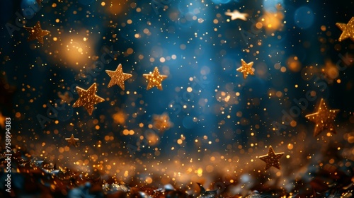 Blurry Gold Stars on Blue Background