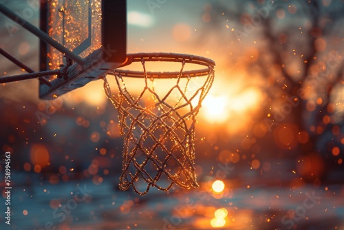 Basketball Hoop With Sunset