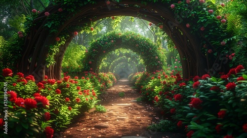 Lush Green Forest Pathway With Flowers