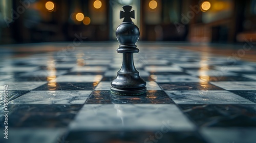 Black and White Chess Piece on Checkered Floor