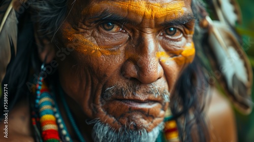 Native American Indian Man With Yellow Face Paint
