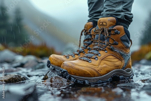Close-Up of Person Wearing Hiking Boots