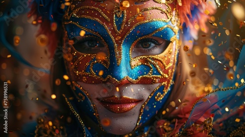 Woman Wearing Blue and Gold Mask © Ilugram