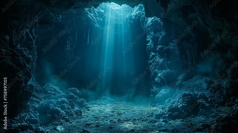 Sunlight Filtering Into Underwater Cave - obrazy, fototapety, plakaty 