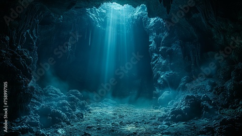 Sunlight Filtering Into Underwater Cave