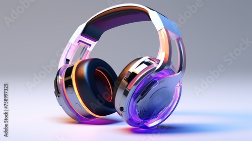 Futuristic generic wireless headphones. Enjoying music, game, streaming and podcast.