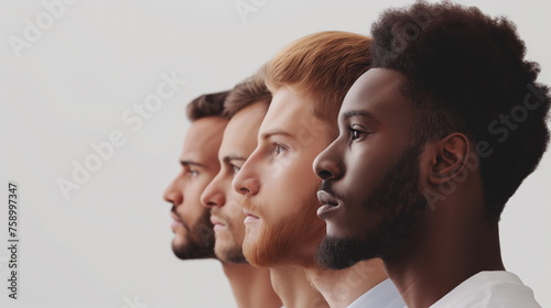 collection of men with various hair and skin colors standing together, showing diversity in appearance