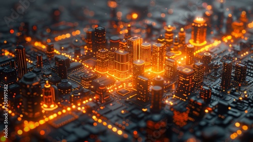 Bright Lights Illuminate Futuristic City