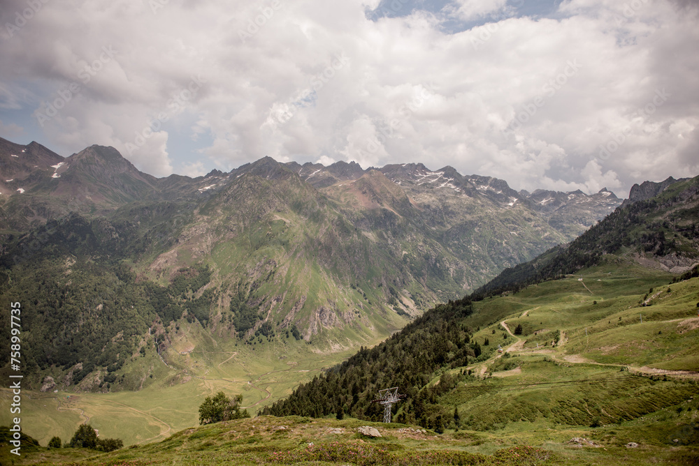View from Train d'ARTOUSTE in the Pyrenees mountains. the valley of the Pyrenees Mountains. high-altitude landscape