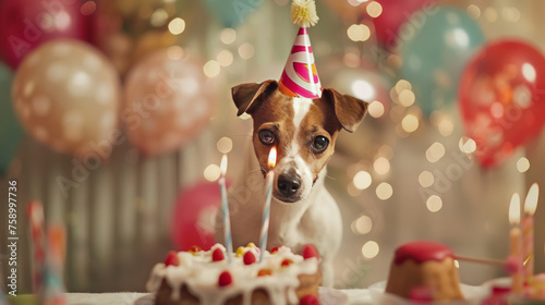 Birthday Dog with Cake