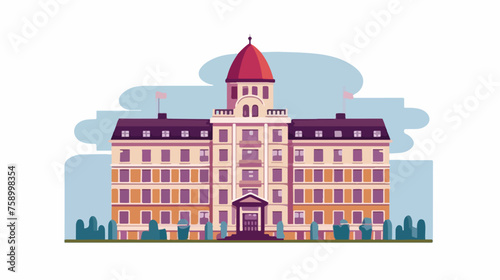 sticker of hotel building icon over white background