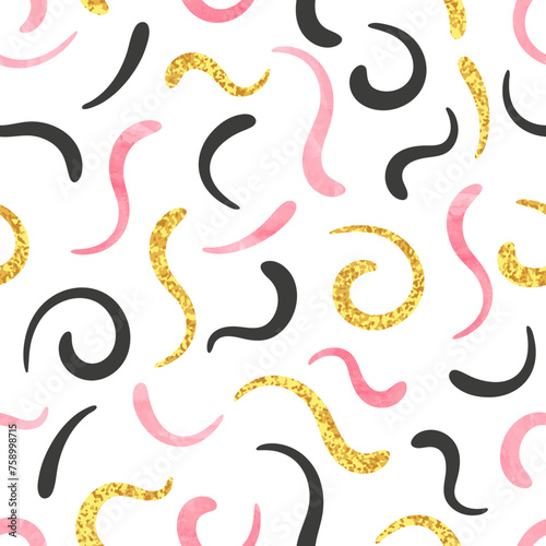 Abstract wave background. Seamless pattern with pink and black swirls element
