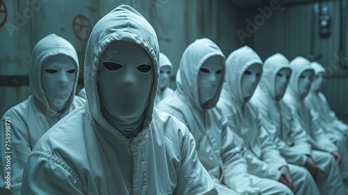 Group of Masked People in White Robes