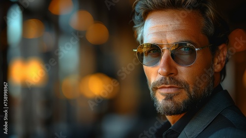 Stylish Man in Beard and Sunglasses