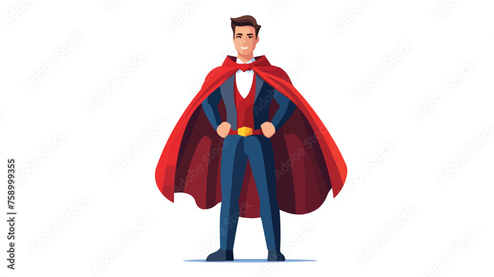 Successful businessman wearing red hero cape