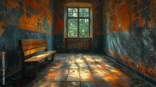 Empty Room With Bench and Window