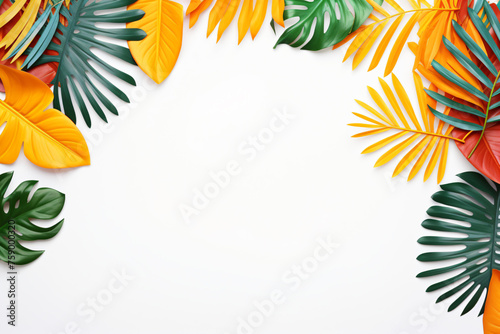 Frame from autumn colorful leaves on a white background. space for text. Top view, flat lay.