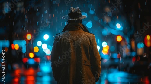 Man Walking Down Rainy Street