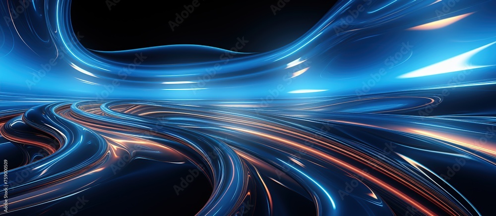 abstract blue background with glowing lines, Abstract Blue Swirls - obrazy, fototapety, plakaty 